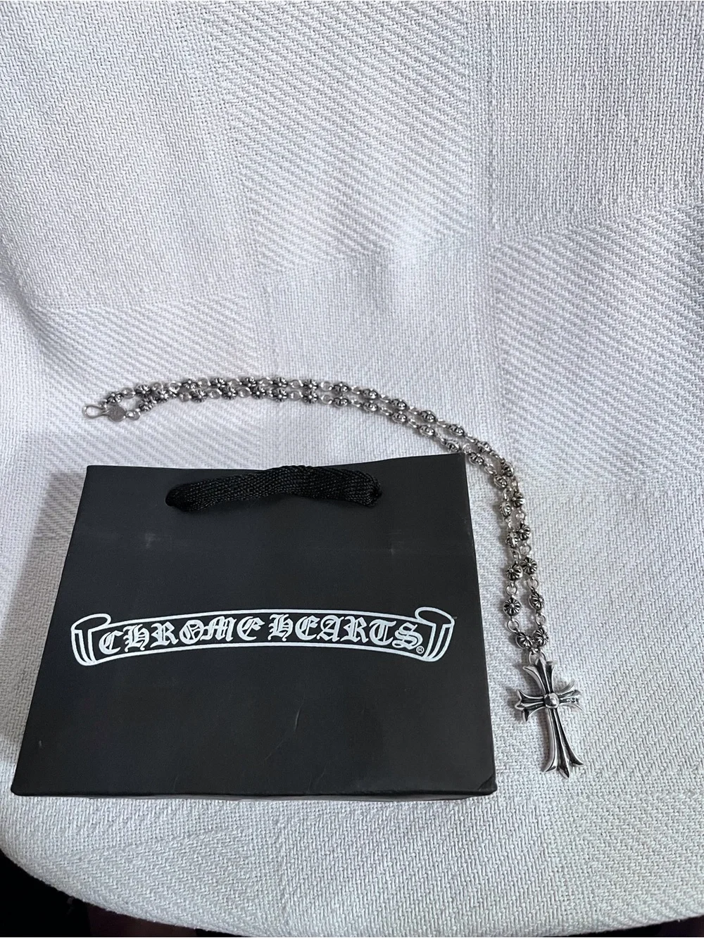 Chrome Hearts Floral Bead Silver Cross Pendant Necklace